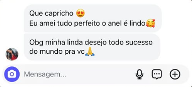 Mensagem elogiando capricho e anel Lior